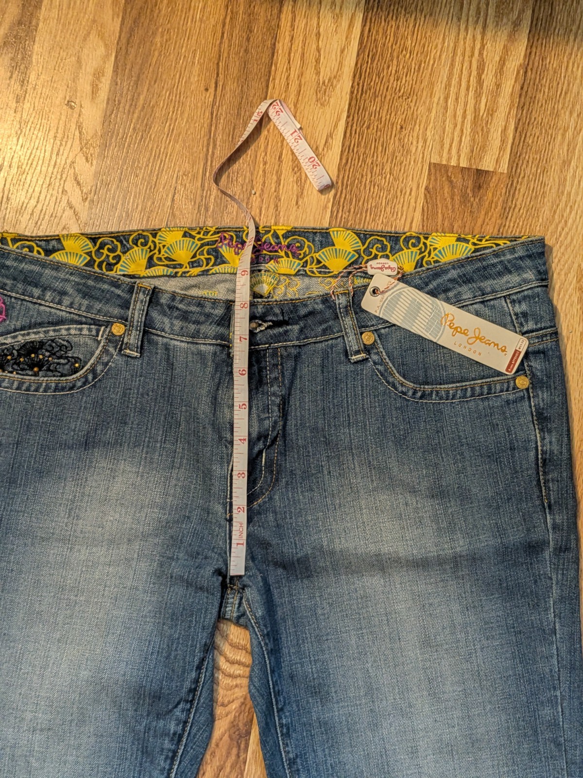 New Pepe Jeans London „Jasmine” Embroidered Peacock & Floral Denim – Size 32