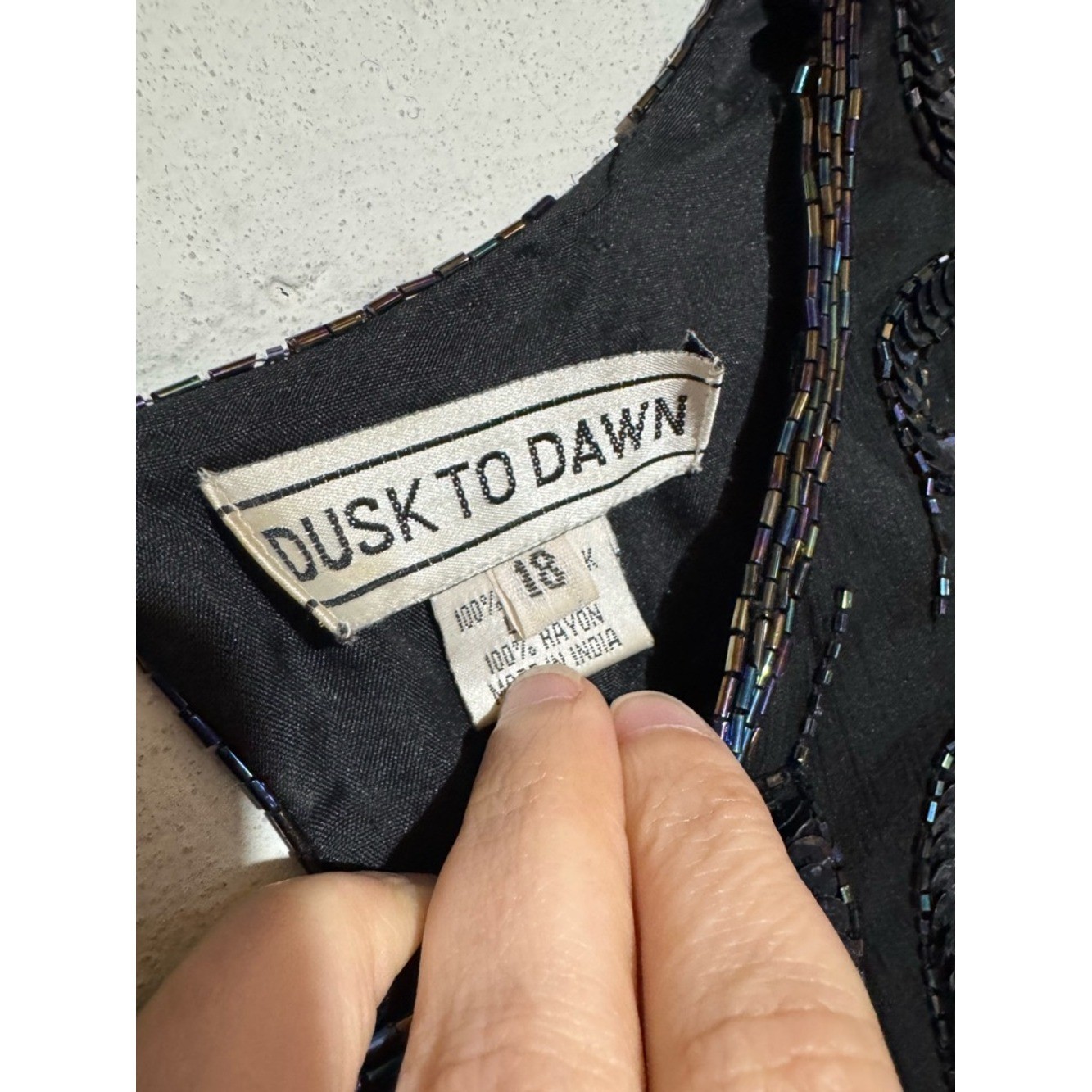 Dusk to Dawn Vintage 80s 100% Silk Sequin Beaded Top Women Size 18 Black Formal