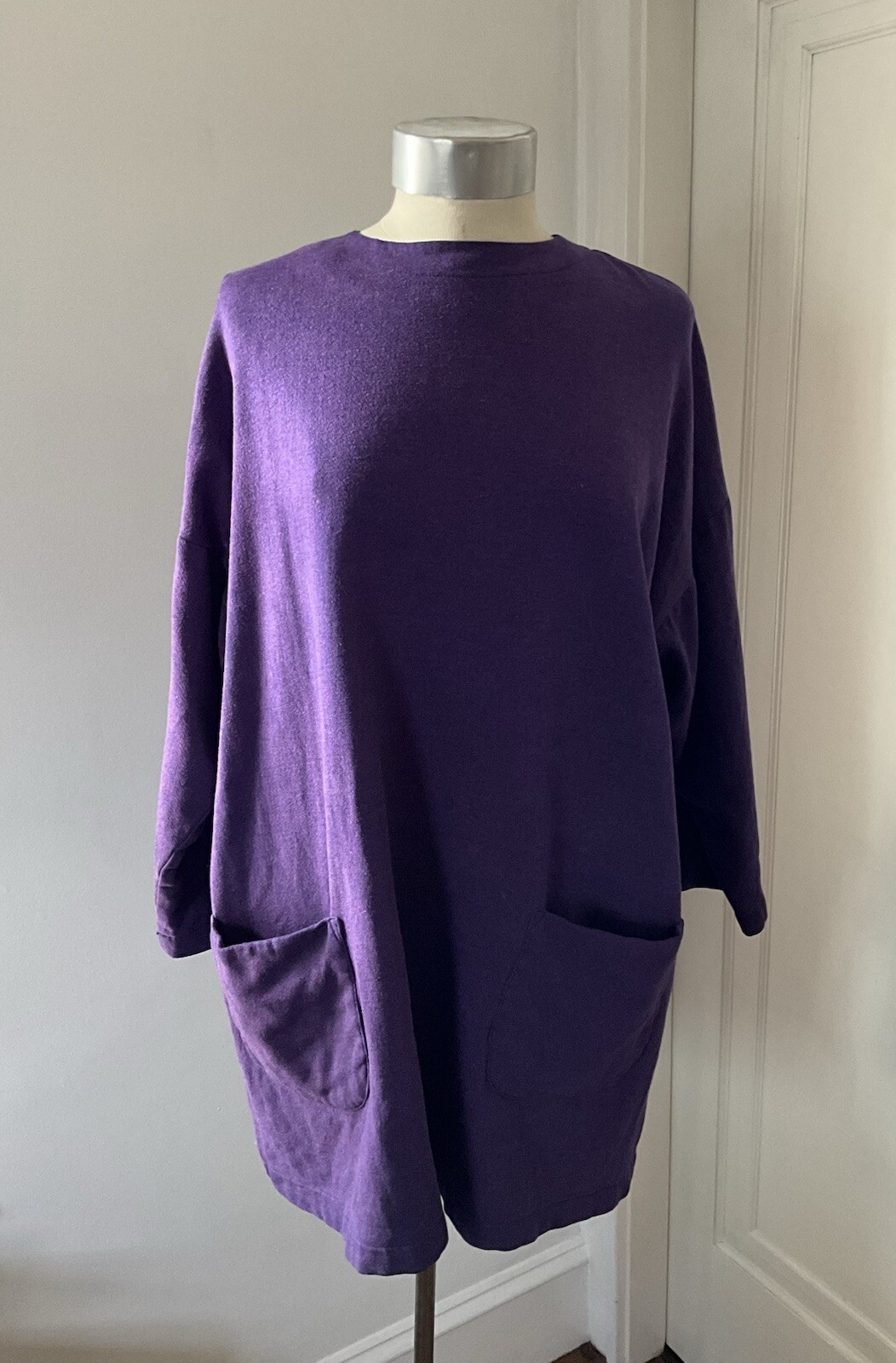 Vintage 1980’s Norma Kamali Oversized Purple Fleece Tunic with Slouchy Pockets
