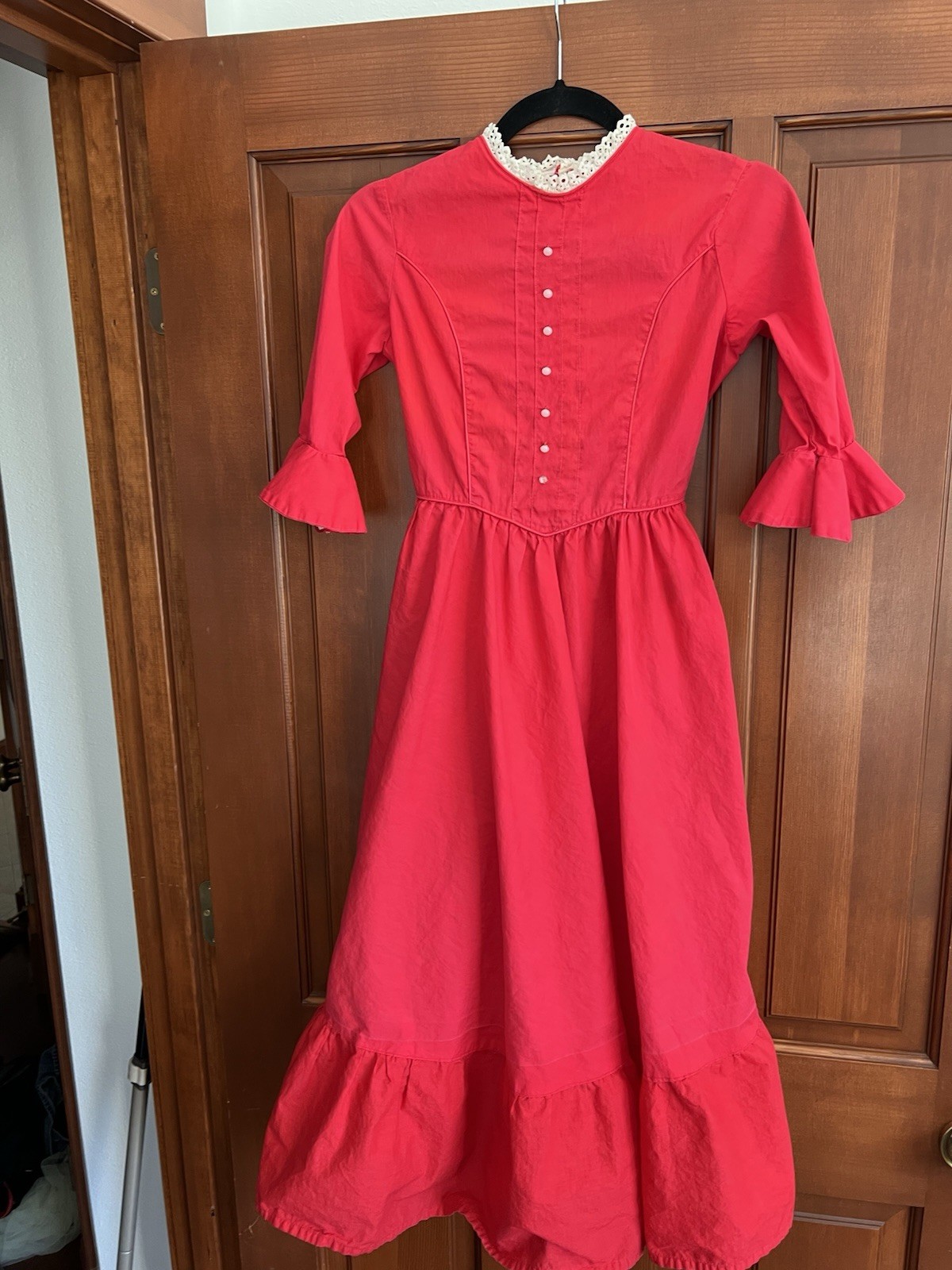 Small Vintage Cottage Core Prairie Hot Red Dress, No Brand