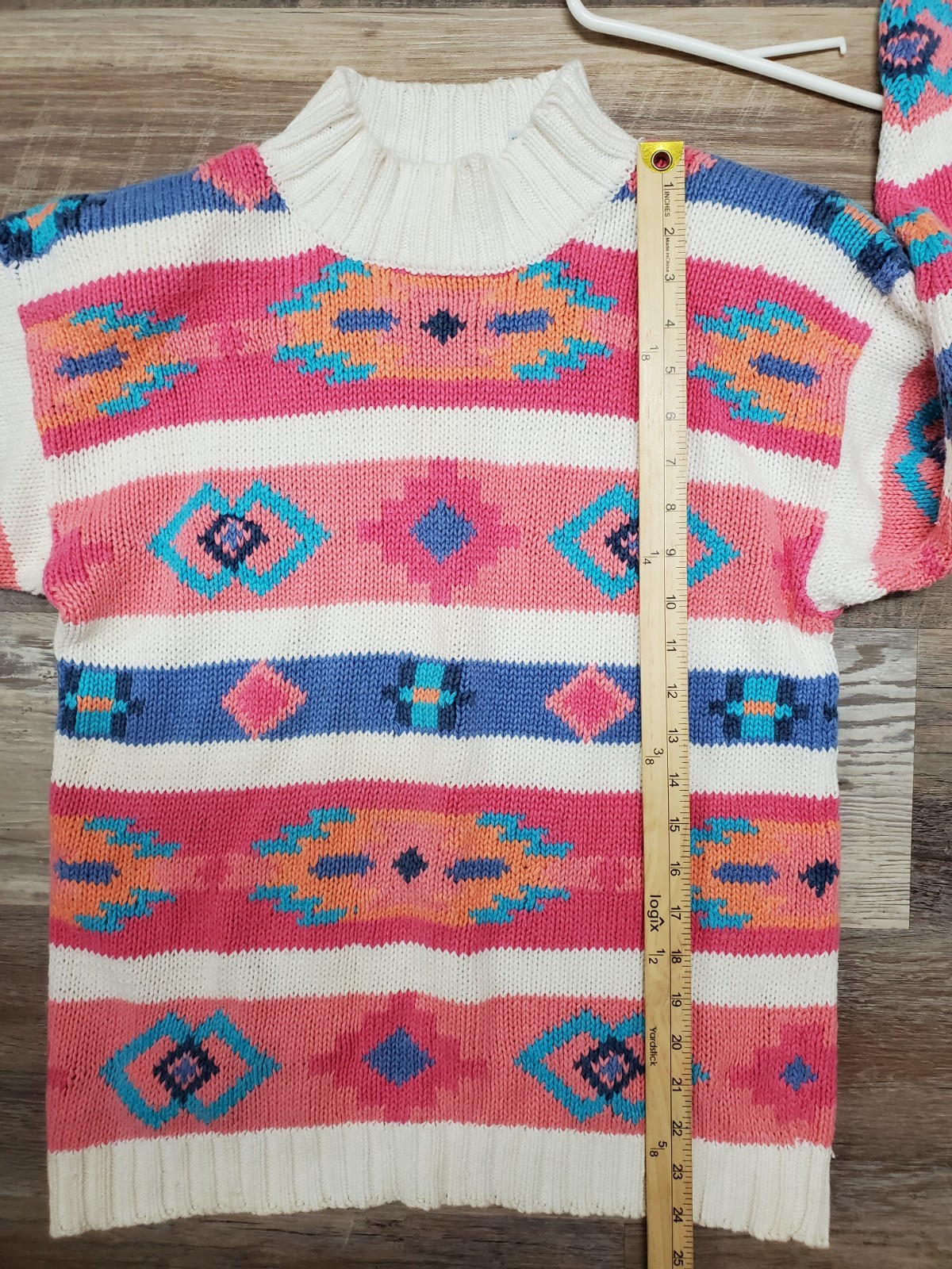 Vintage 80s Nuovo Sweater Women’s Medium Aztec Cotton Ramie Slouchy Tunic Pink