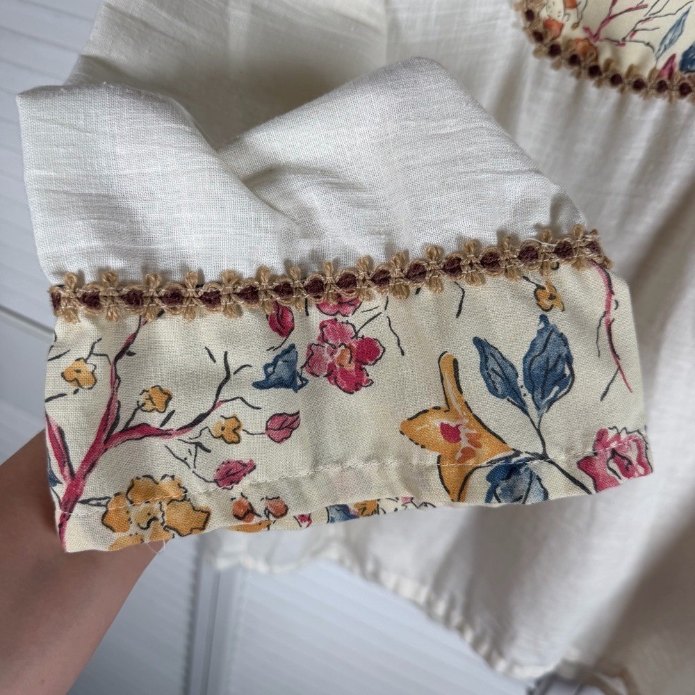 Vintage Kennington Ltd California Boho Floral Blouse Cream L