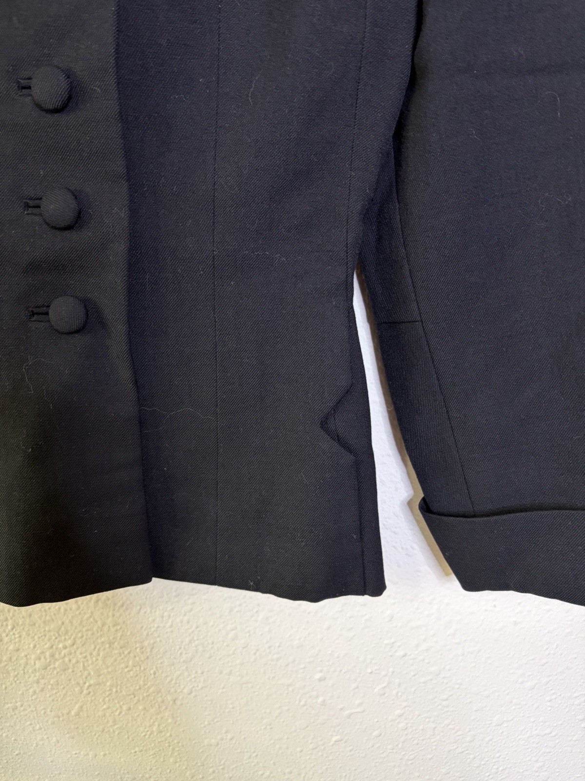 Vintage Suit 60s Black Skirt Jacket Sz XS 00 Petite Two piece Set Tiger brocade