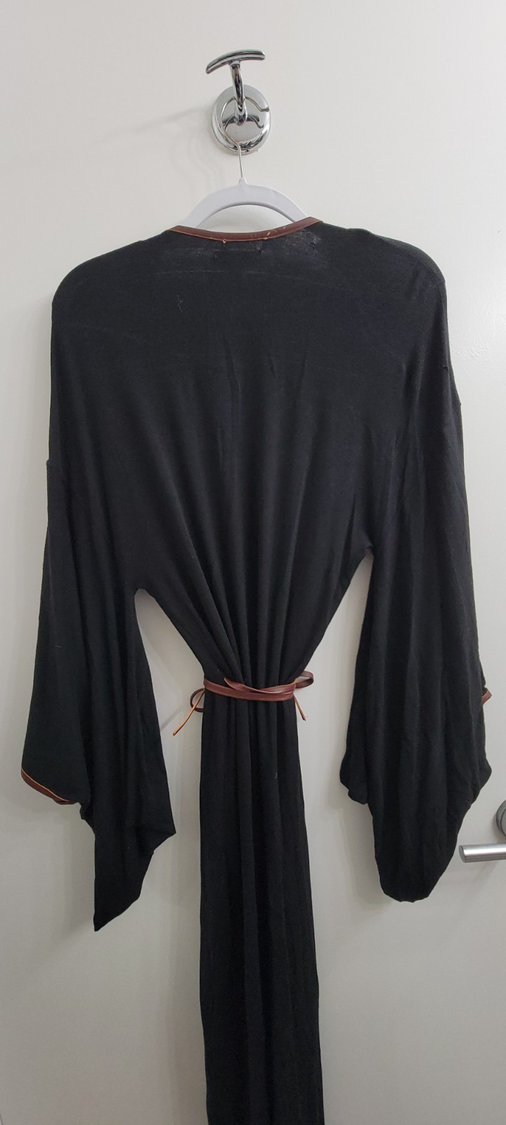 Japanese style Kimono dress Vintage black Cotton lycra Jersey dress/robe size 8