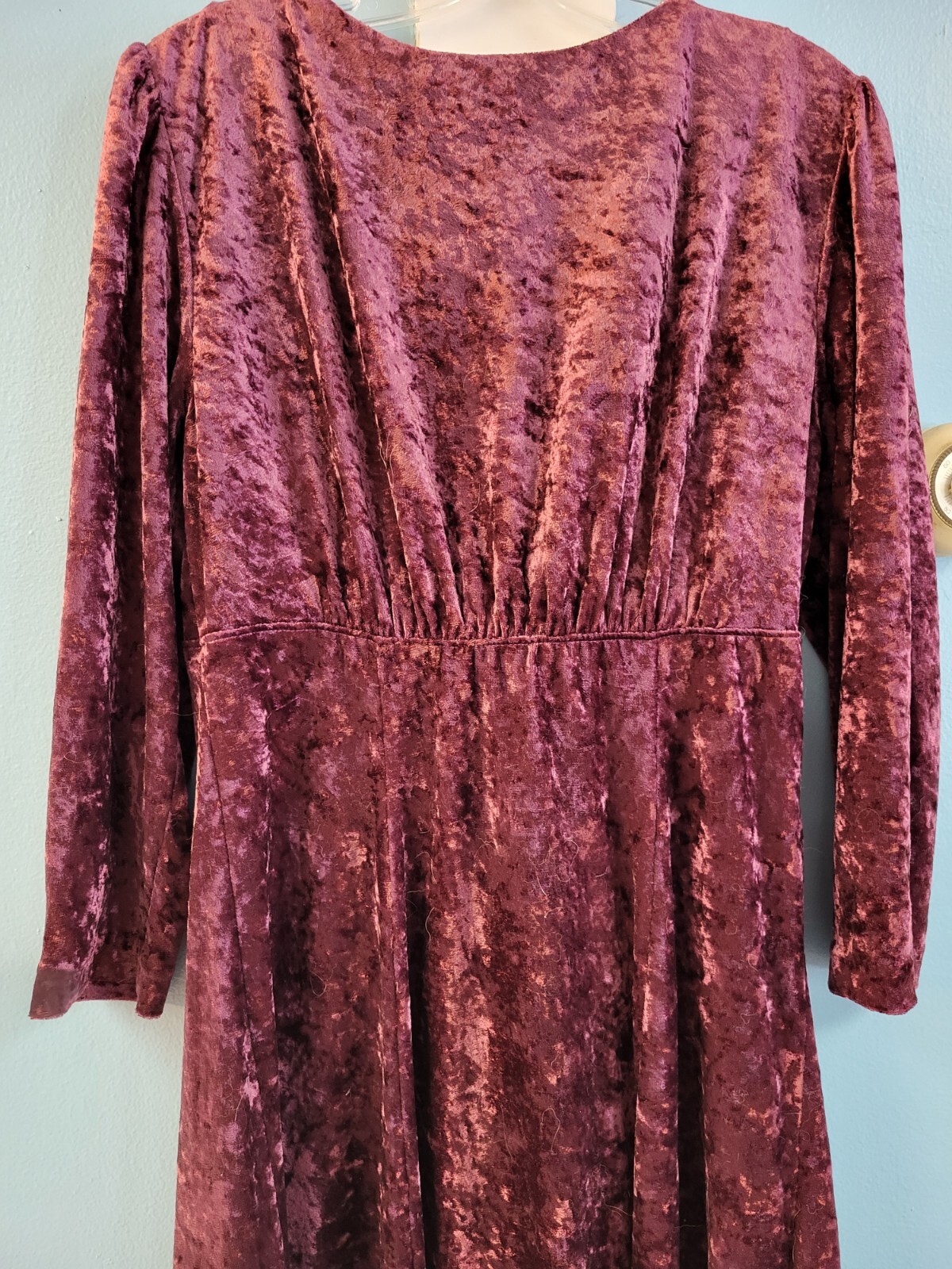 90s Vintage Molly Malloy Dress 10 Midi Length Burgandy Crushed Velvet