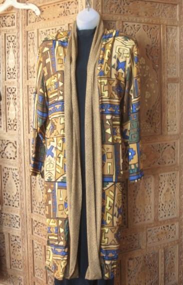 A.K.F. New York Gorgeous Vintage Duster/Topper Bold Geo Aztec Print Open Front
