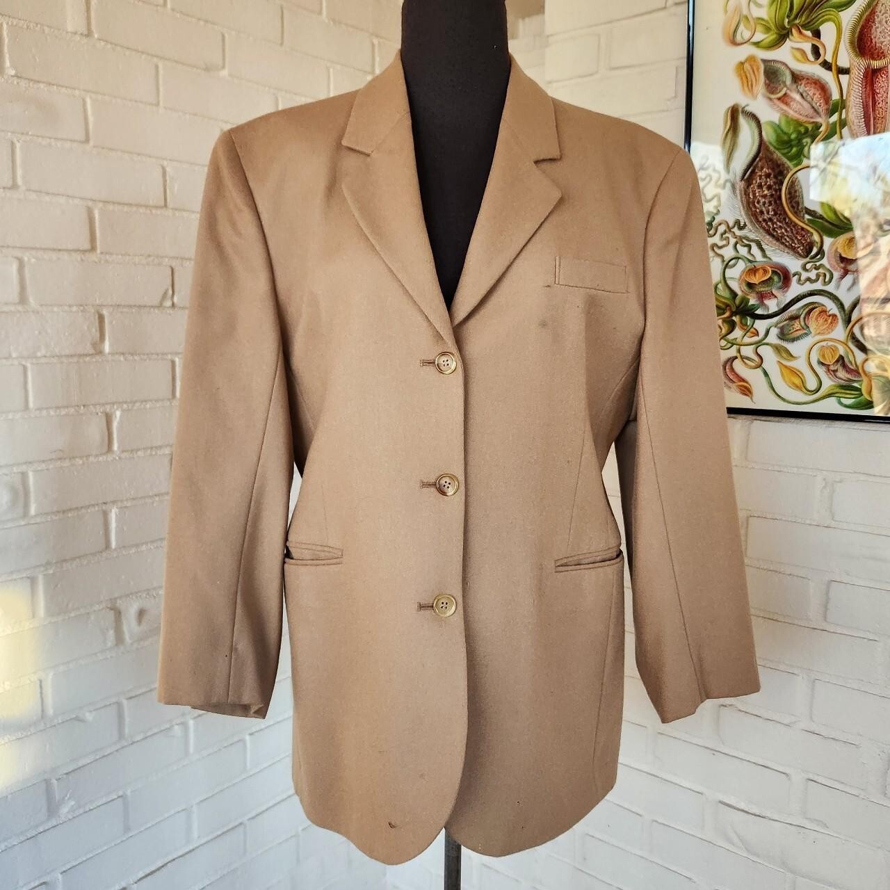 vtg 80s Burberry Blazer Jacket Womens wool Camel Brown suit jacket AS IS*