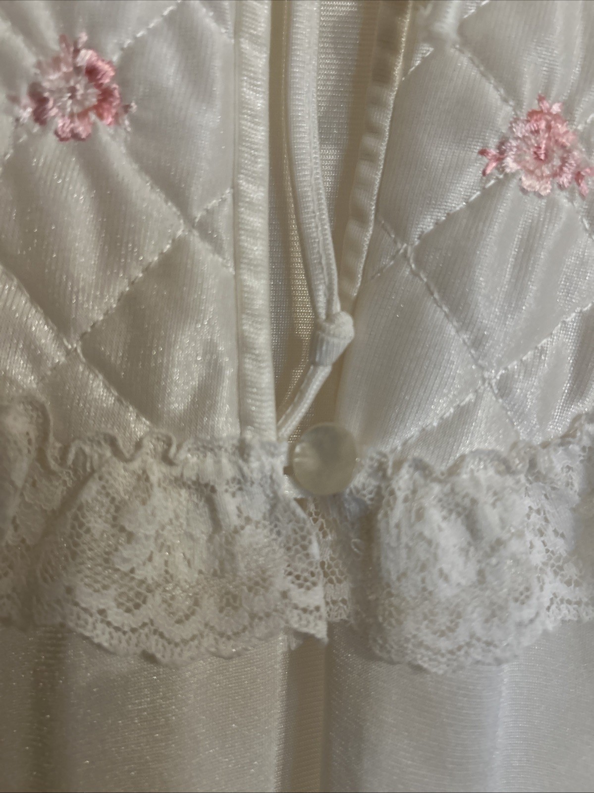 ELEGANT! JC PENNEY VINTAGE IVORY CALF LENGTH SOFT NYLON ROBE PEIGNOIR SZ 12-14 M