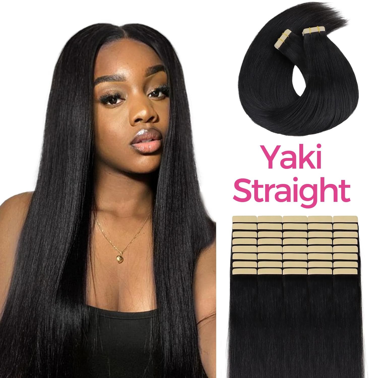 Lashey Tape in Hair Extensions Yaki Straight 20pcs 50g Soft Invisible Tape ins 1