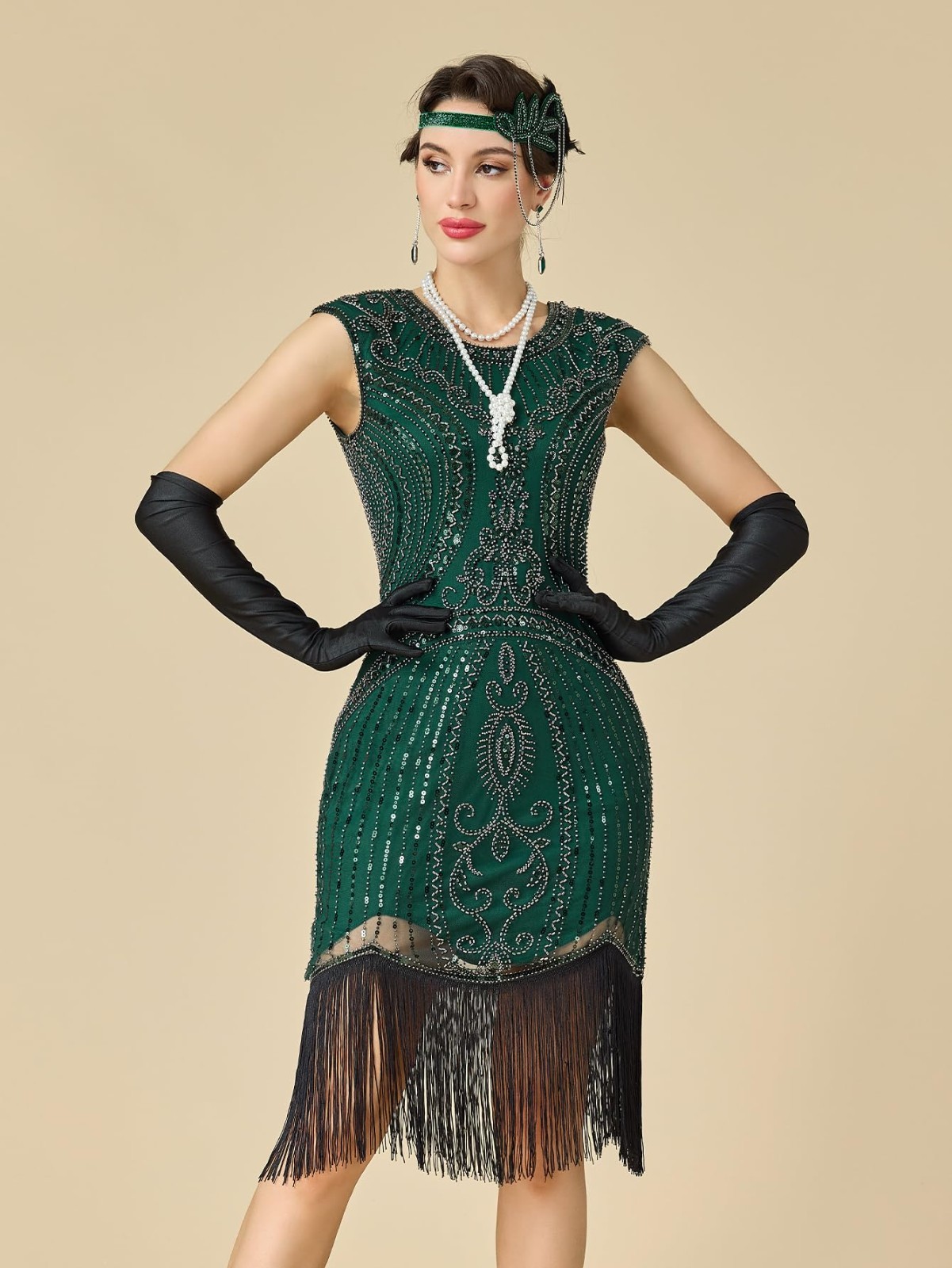 1920s Women’s Flapper Dress Great Gatsby Sequin Fringed Roaring 20s Cocktail Out
