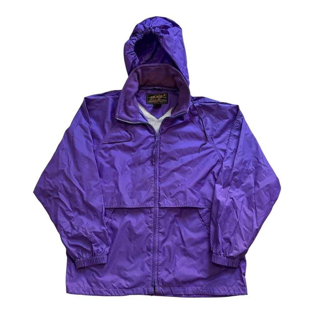 Vintage Eddie Bauer Women’s Purple Nylon Windbreaker Hooded Packable Vented M