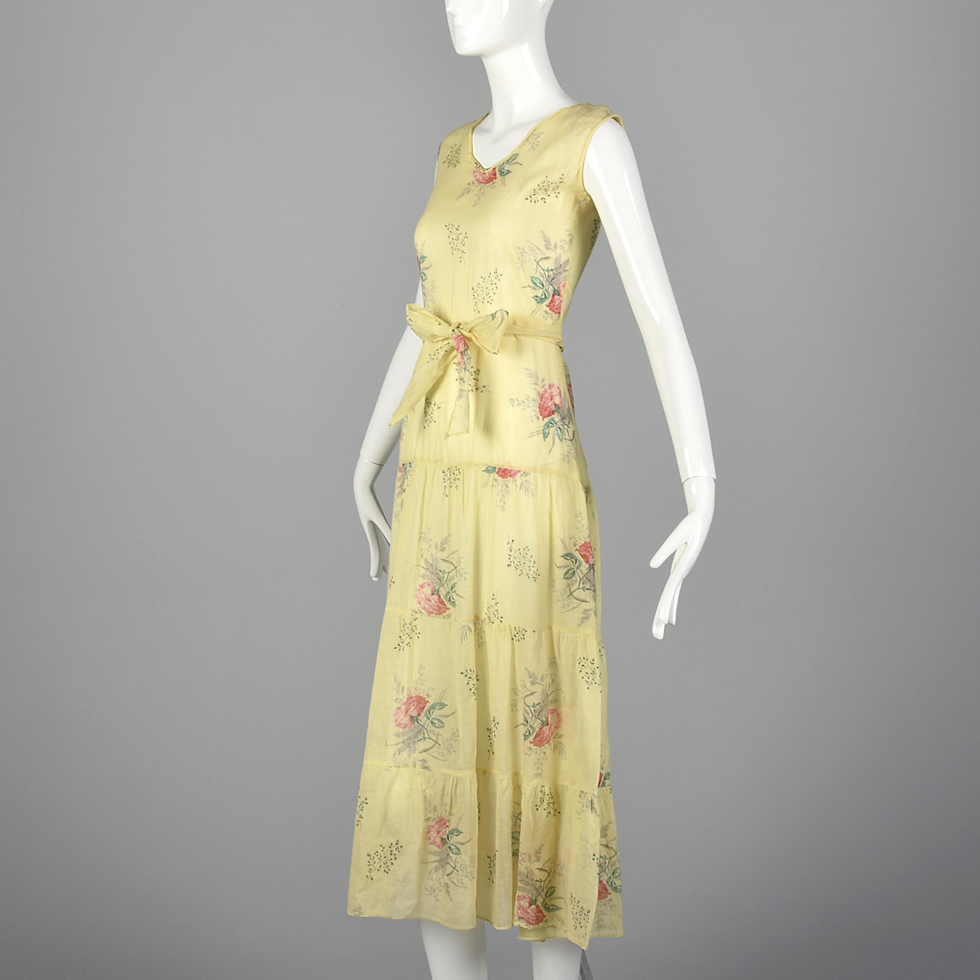 XXS 1930s Dress Sheer Yellow Day Dress Large Rose Print 30s Vintage Day Wear