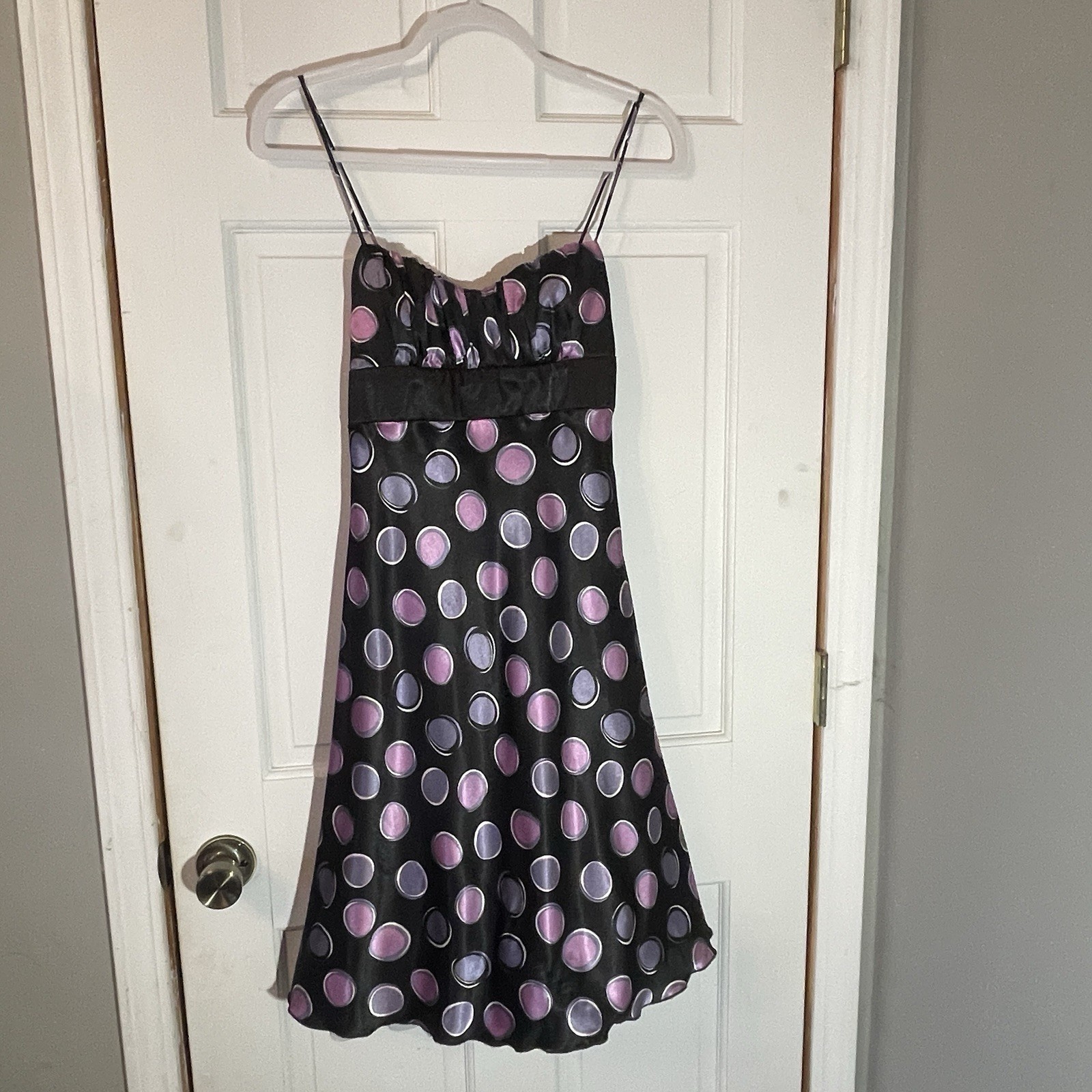 Vintage 90’s Or Y2K Beata Studio Black and Pink Polka Dot Tulle Dress