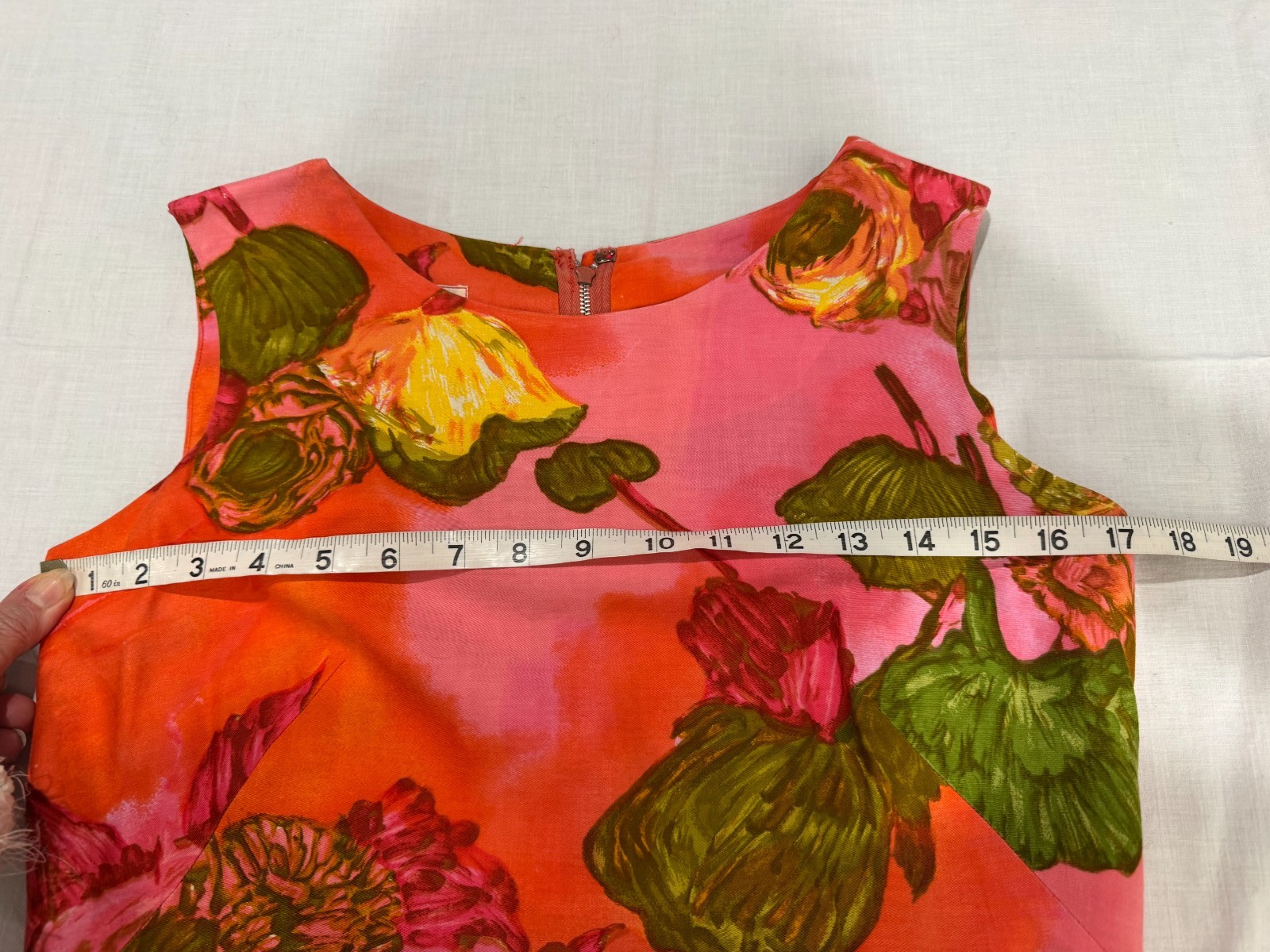 Vtg Liberty House True Hawaiian Dress Short Sleeveless Small Bright Pink Orange