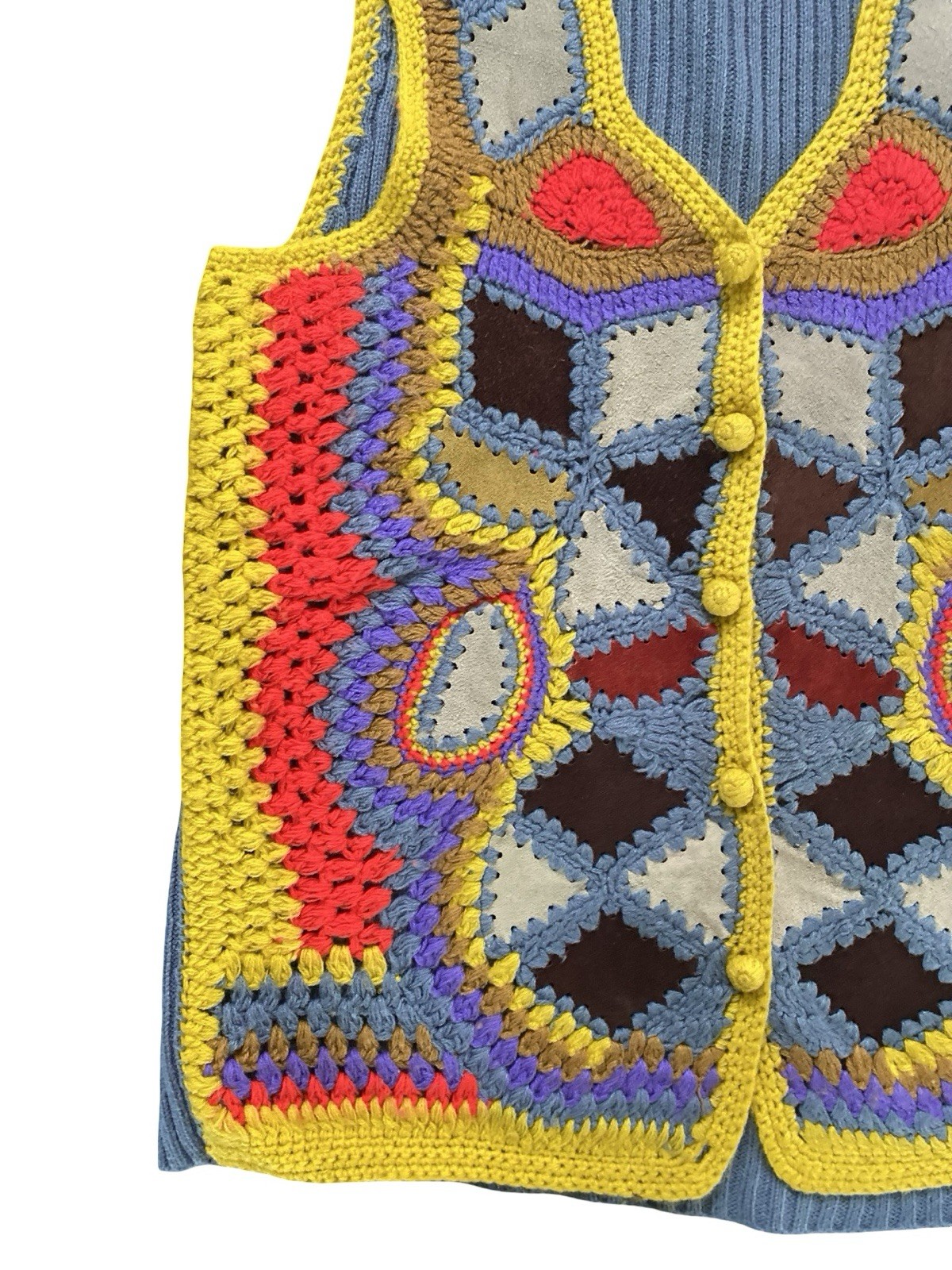Vintage 70s Aware Acrylic Suede Multicolor Geometric Crochet Vest Size Medium