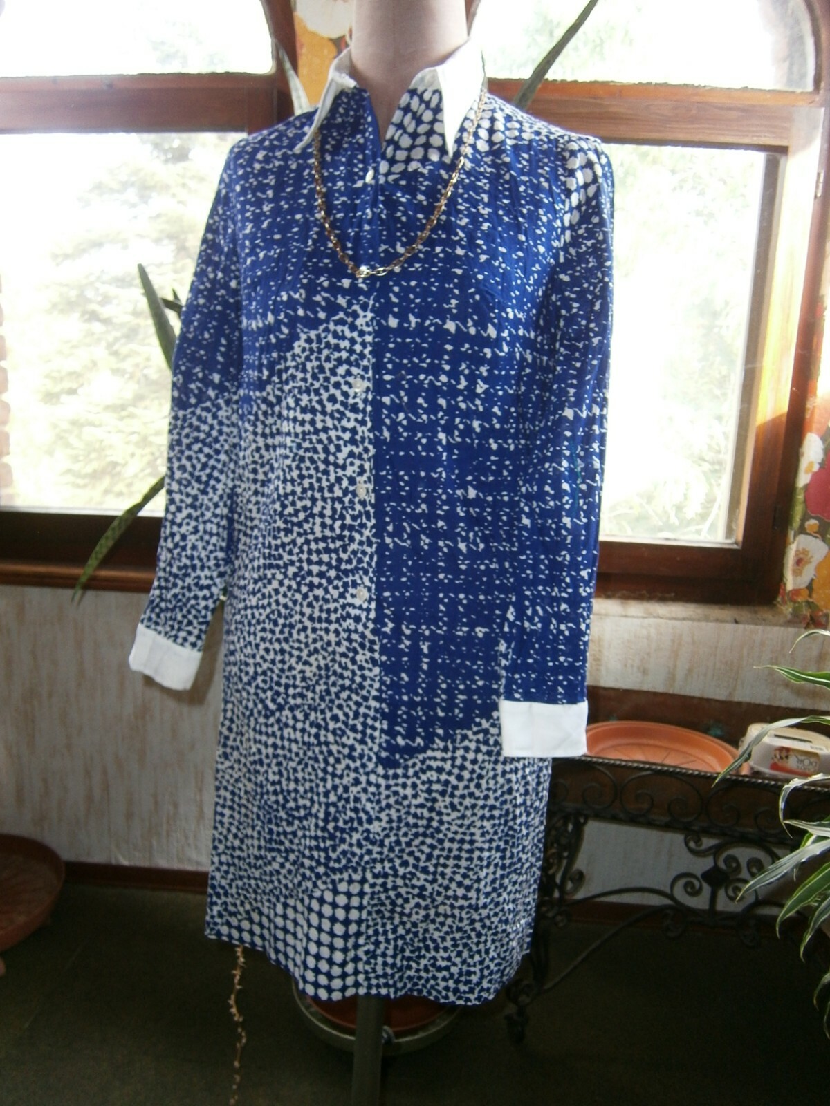 fancy dress, cotton organze 1970s size 46