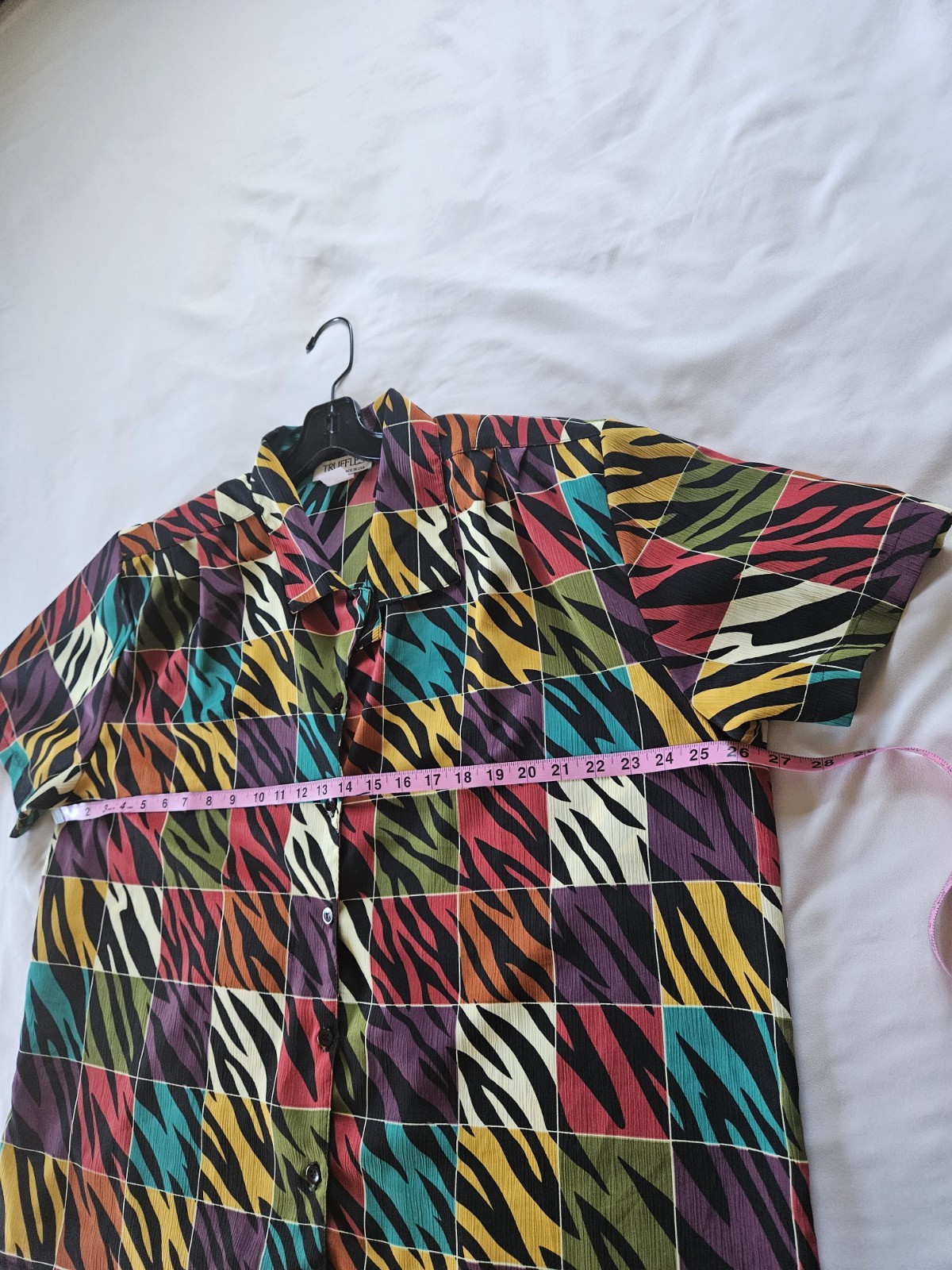 Vintage 80s Truffles USA Womens L Colorful Geometric Zebra Print Button Blouse