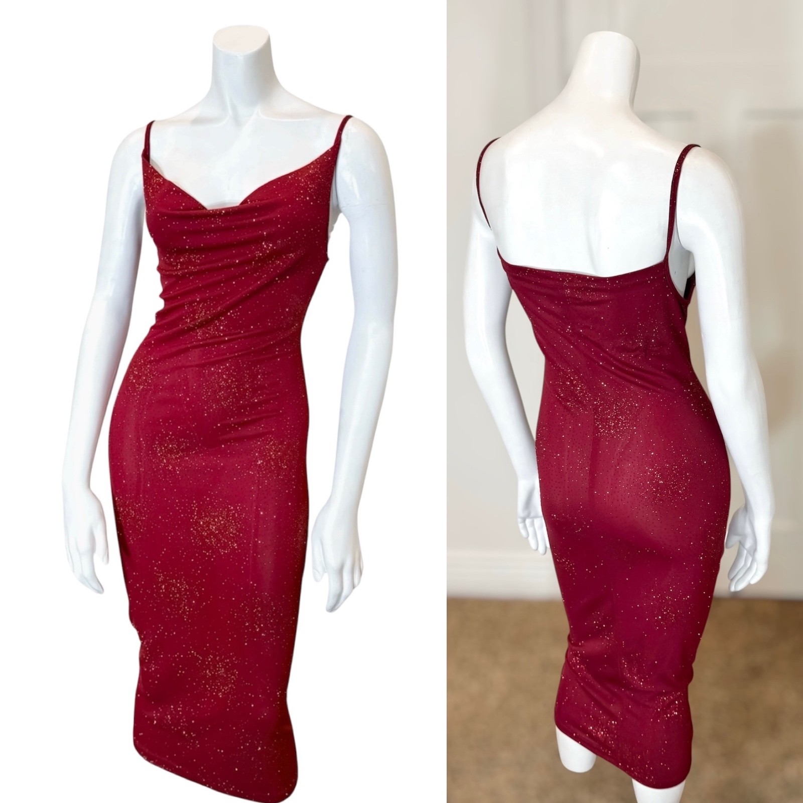 Vintage 90’s Y2K RED GLITTER PARTY DRESS M Stretchy Fairy Sparkle Bodycon Sexy