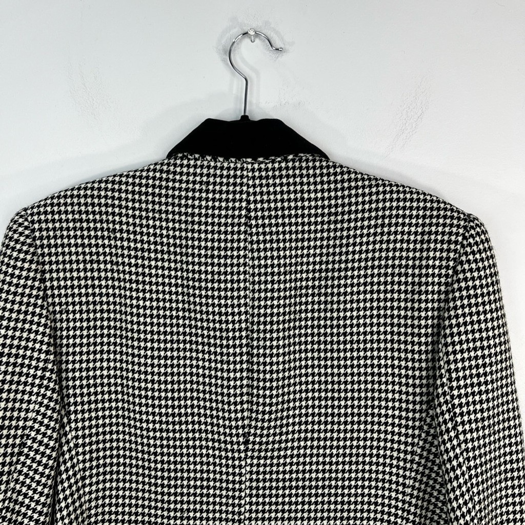 Vintage 80s 90s pure wool black white houndstooth old money oversized blazer 10