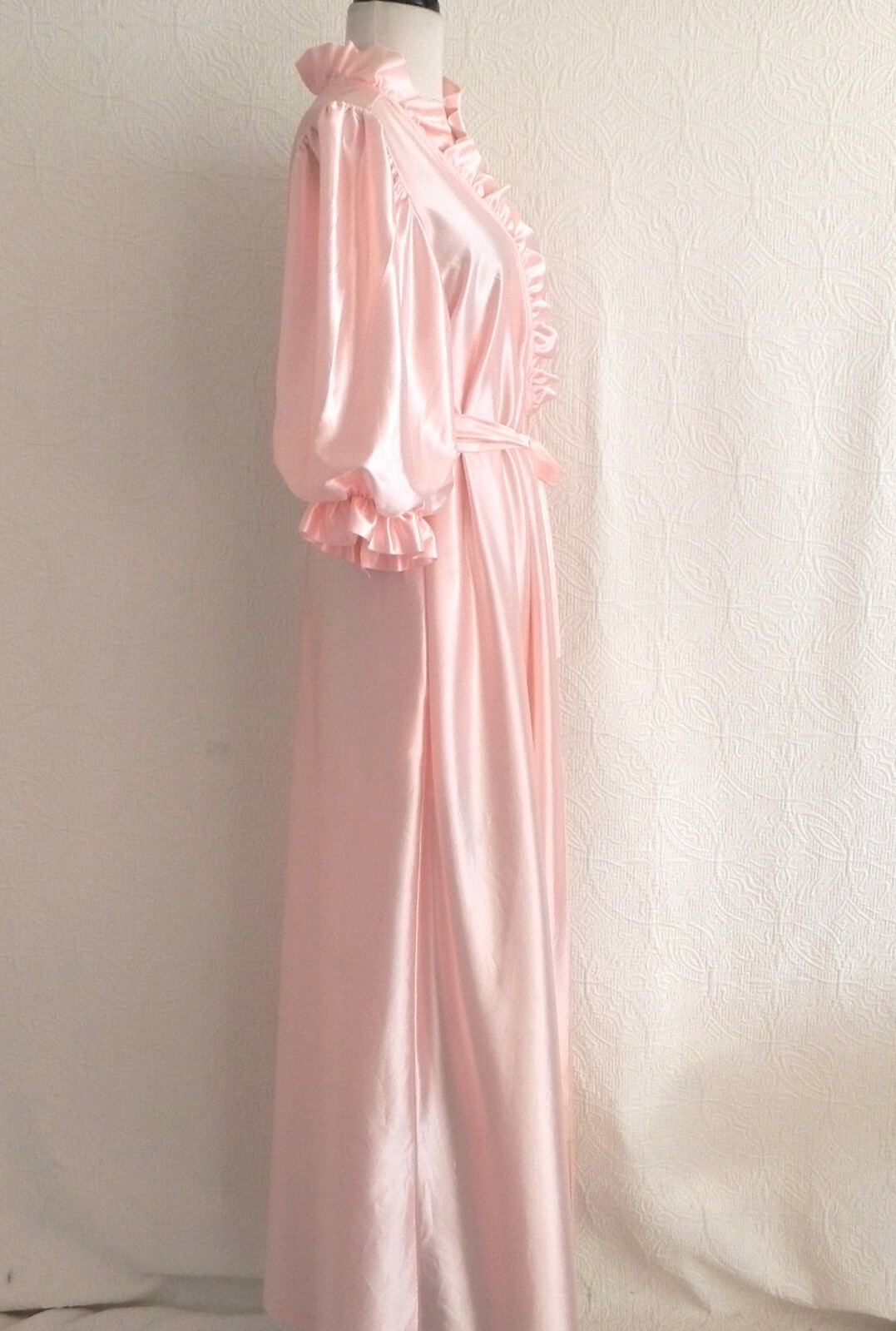 Vtg Montgomery Ward Robe Maxi Belted Pockets Half Sleeve Ruffle Trim Size L