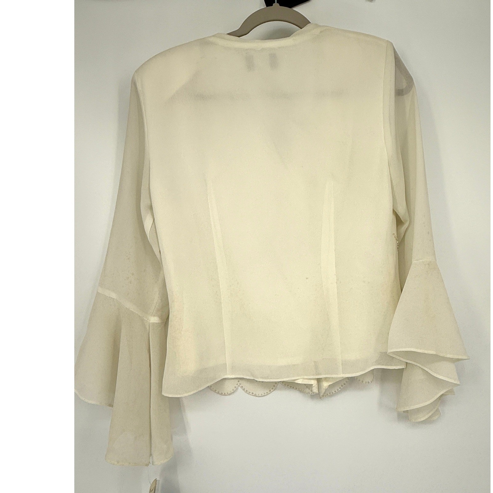 Y2K J.R. Nites Sheer Beaded Button Up Bell Sleeve Fairy Goth Boho Top Size 10
