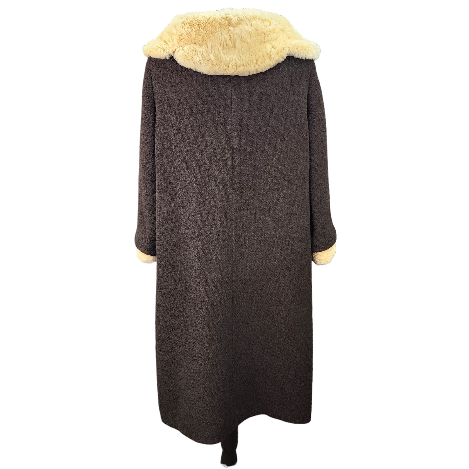 Vtg Stevens Forstmann Coat LARGE Leakas Furriers Dayton OH Dark Brown Tan Fur