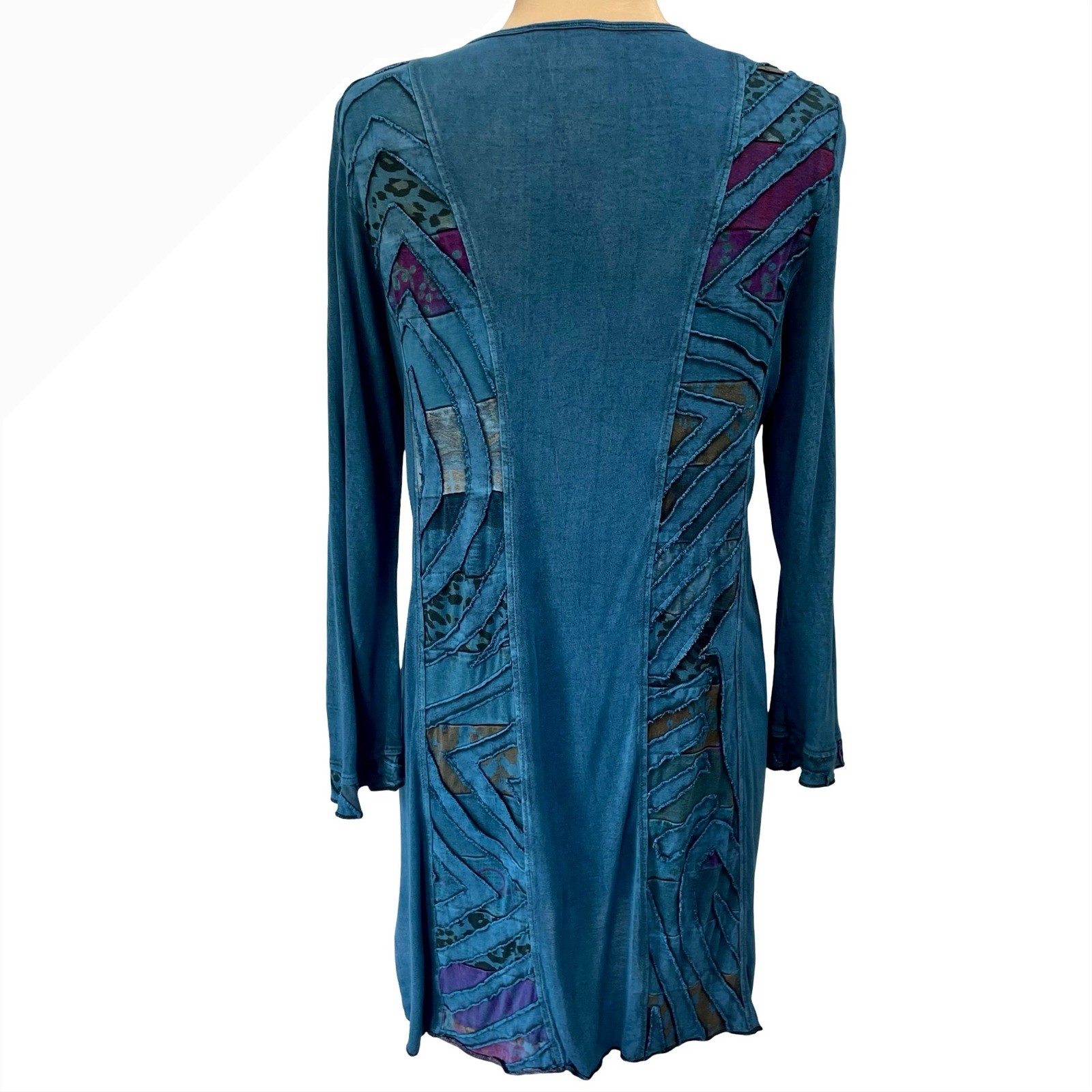 Parsley & Sage Boho Patchwork Tunic Dress Sz XL V-Neck Long Sleeve Art to Wear