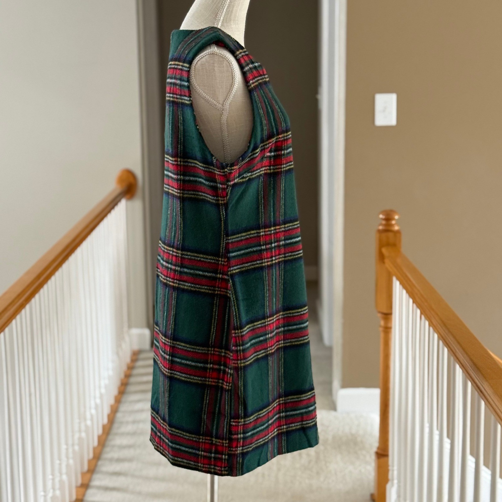 Plaid Sleeveless Shift Dress Tartan Holiday Preppy Mini Dress Red Green