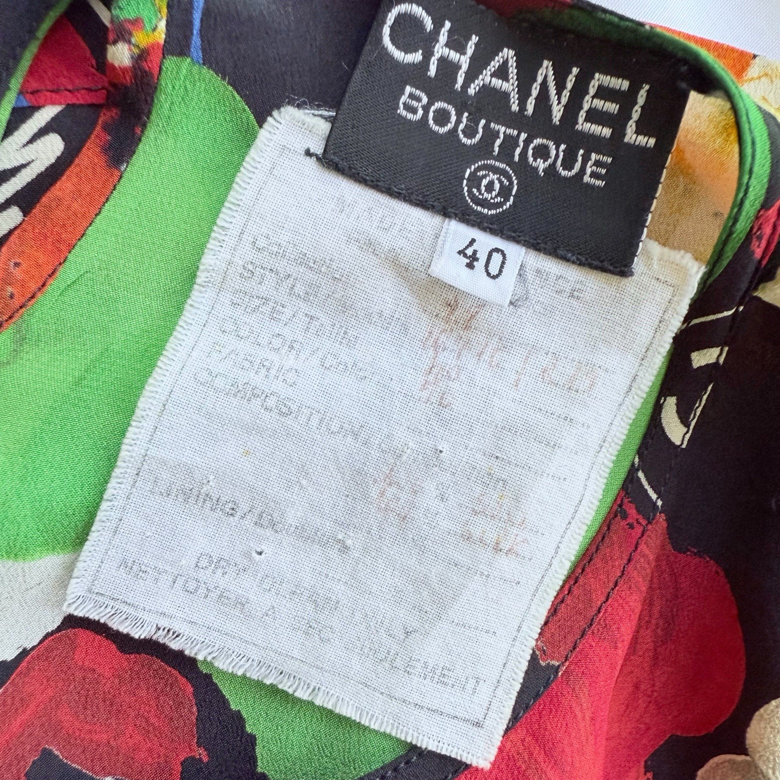 Chanel Vintage Iconic Spring 1992 Multicolor/ Black Silk T-Shirt Size 40 FR 8 US