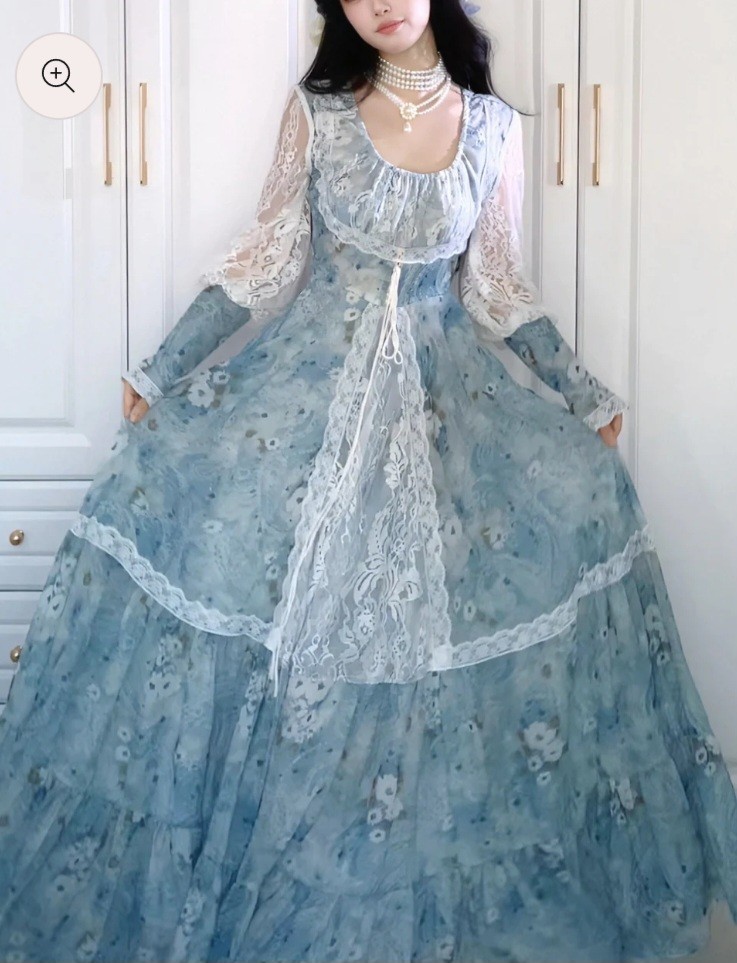 Vtg 1978 GUNNE SAX Jessica McClintock Blue Daisy & Lace Long Prarie Dress RARE*