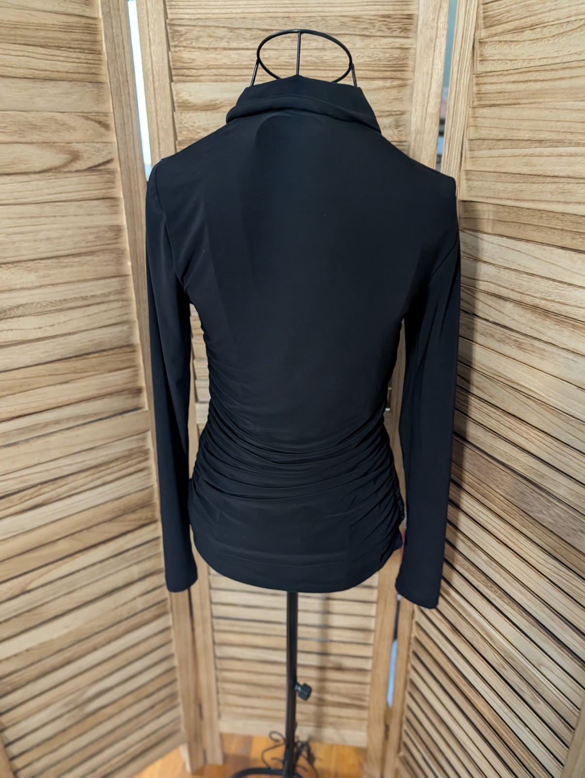 Y2K Vintage Express Top Small Black Collared Corpcore Office Siren Ruched