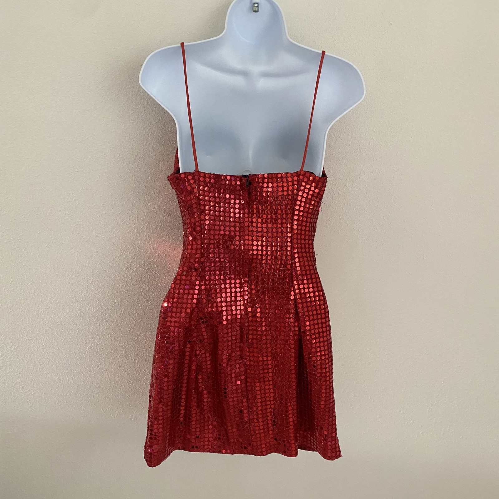 Vintage Roberta Womens 5 Red Sequin Mini Dress Party Cocktail Spaghetti Strap