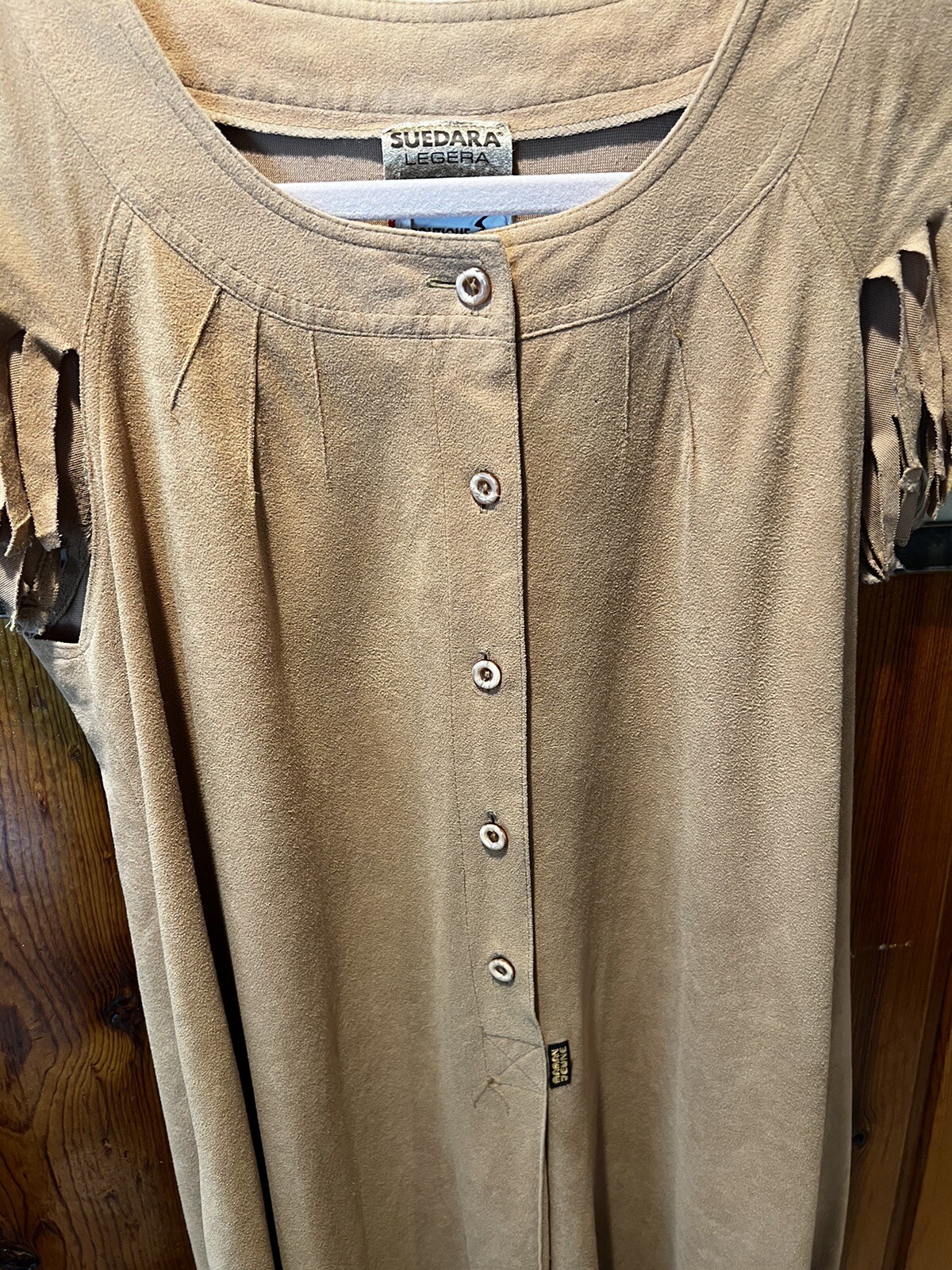 Vintage Boho Fringed Suede European Boutique Midi Dress Cap Slv Flare W Euro 38