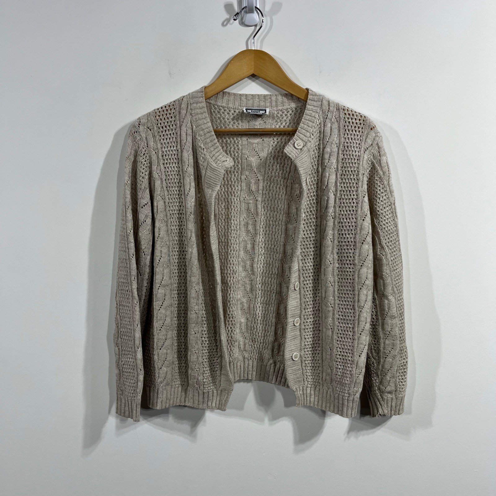 Vintage Kenneth Too Old Money Cable Knit Pointelle Cardigan Sweater Womens Large