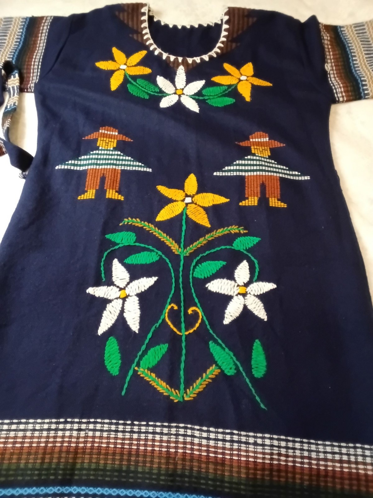 Vtg 80s Peru Ecuador Bolivia South America L/XL Colorful Hand Woven Dress