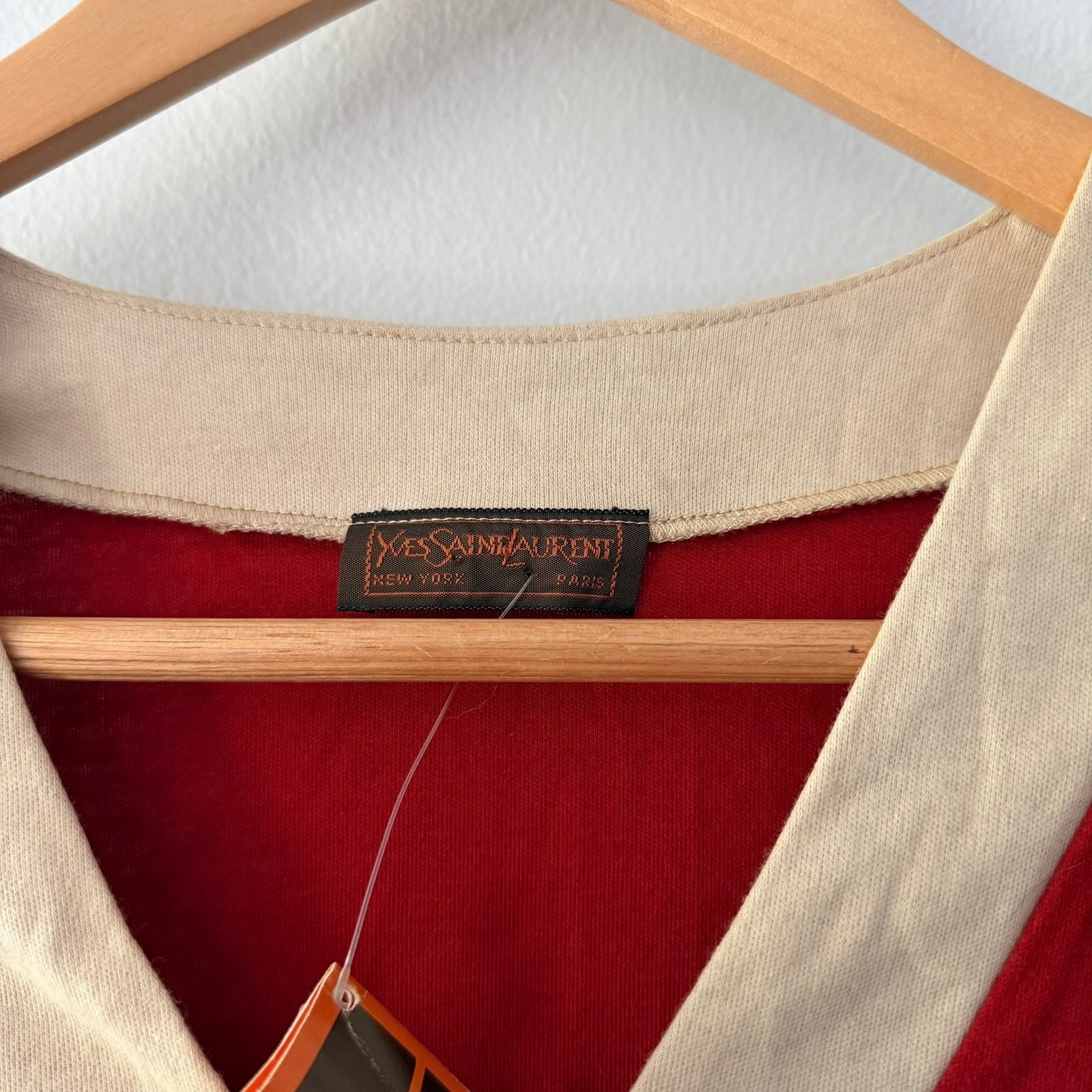 Vintage 1970s Yves Saint Laurent YSL Red V-Neck Long Sleeve Top NWT Small