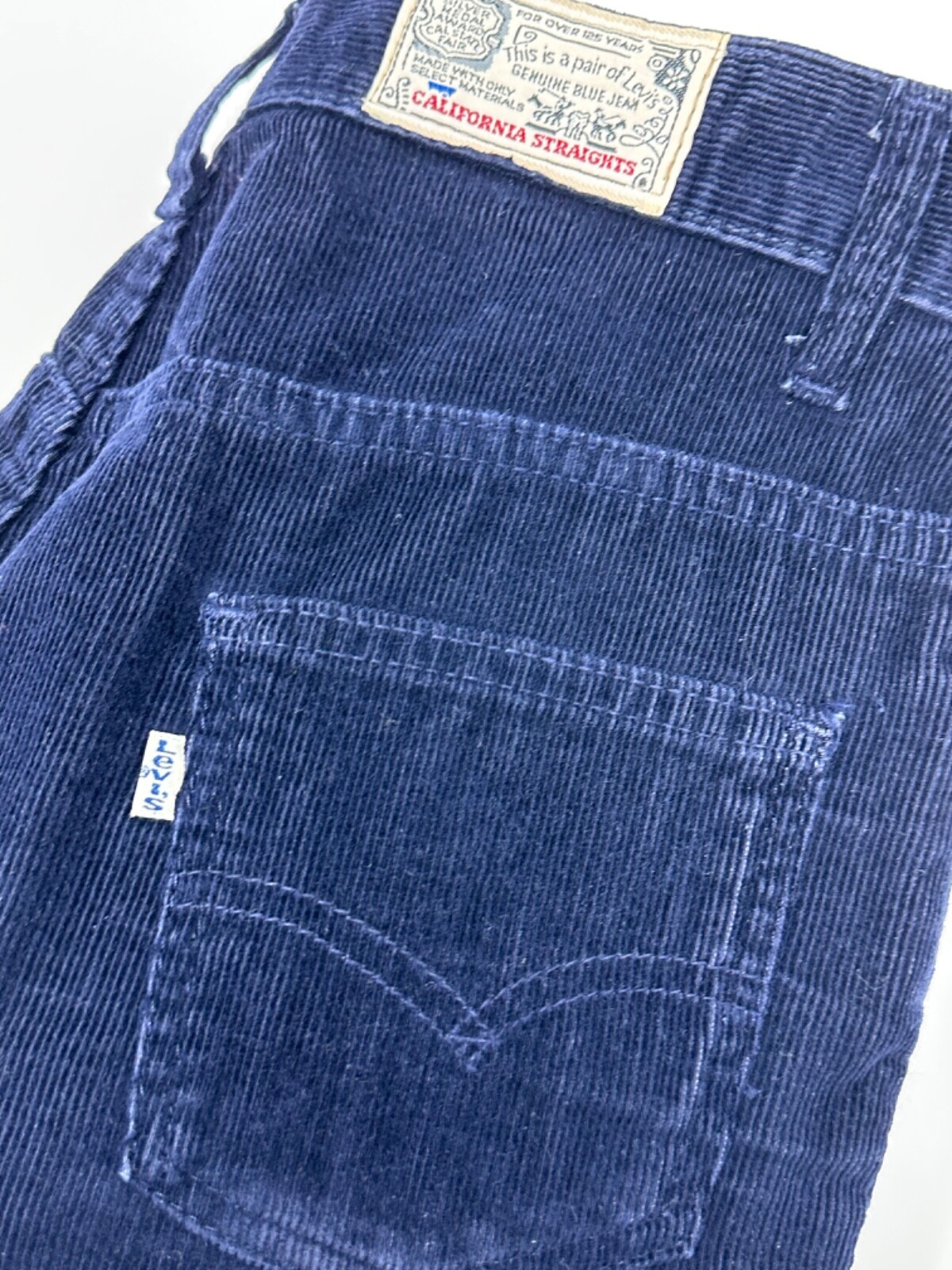 Vintage Levis California Straights Corduroy Pants Sz 28×34 Navy Blue High Rise