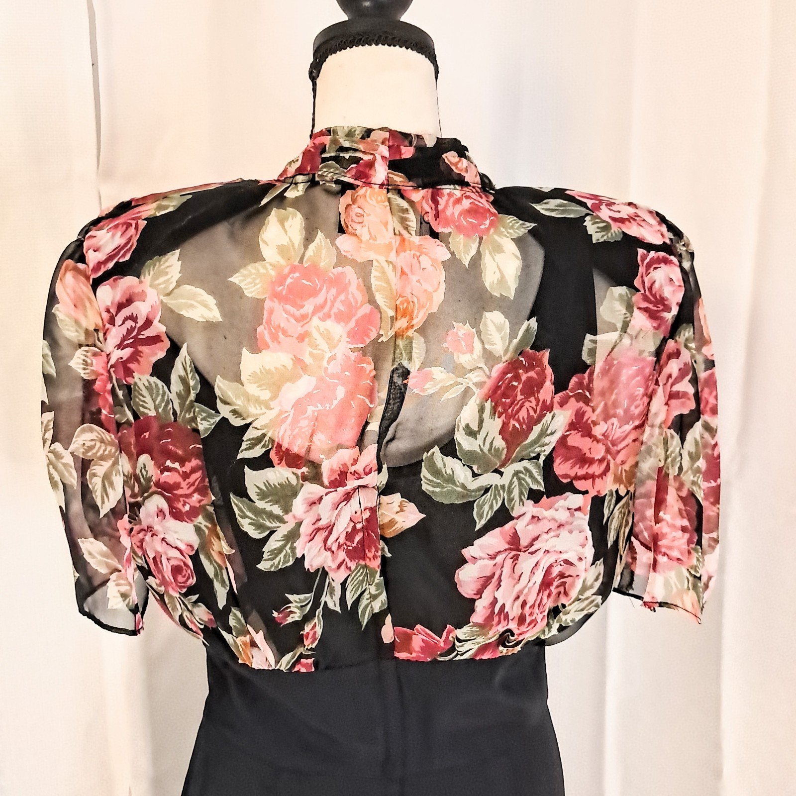 Vintage 80s Phoebe Floral Coquette Midi Dress 40s Inspired Silhouette Sz 14