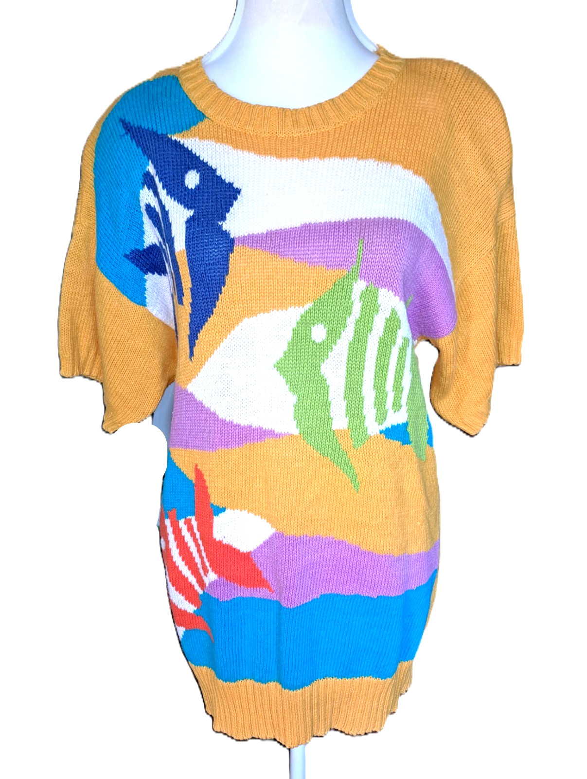 Womens vtg COUNTERPARTS fish sweater SMALL cotton short sleeve shoulder pads