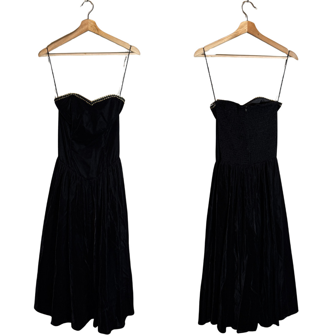 Vintage Positively Ellyn Strapless Drop Waist Velvet Midi Dress Women’s 6 Black