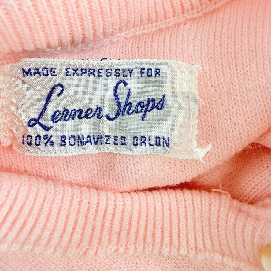 Vintage Lerner Shops Baby Pink Orlon Cardigan Sweater 50s 60s Twee Mod MCM