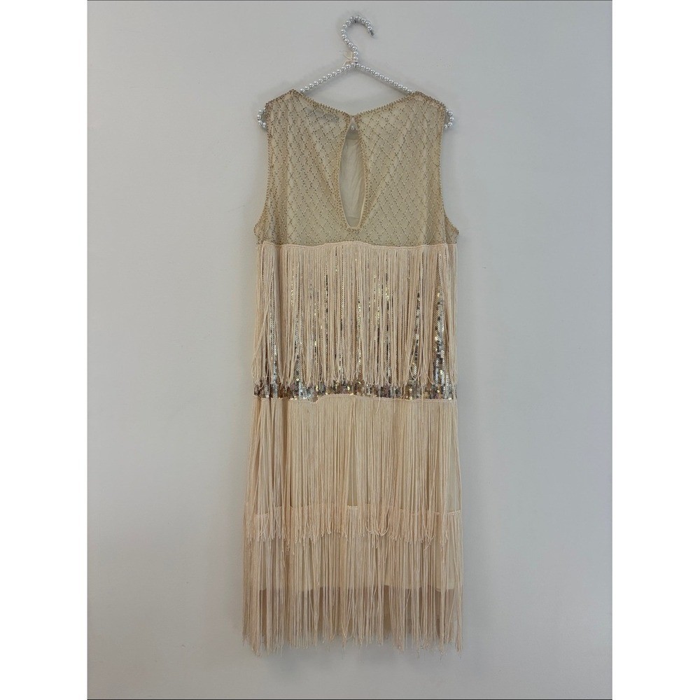 Babeyond Beige Gold Sequin Fringe Flapper Dress 1920s Gatsby Costume XXXL