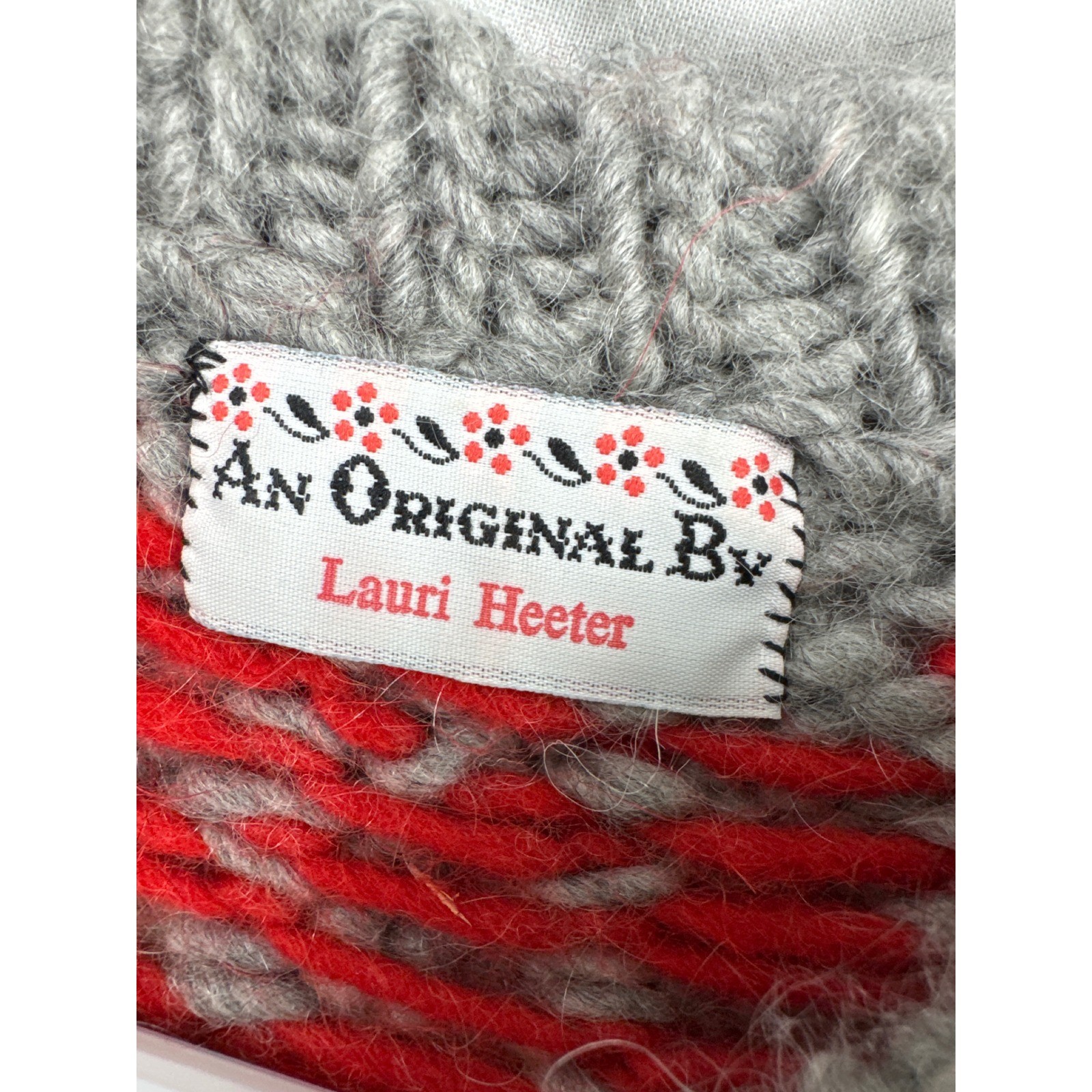 Handmade Sweater Women Medium Black Red Fair Isle Nordic Hand Knit Pullover