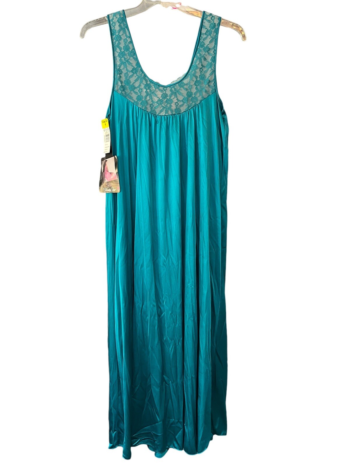 Vintage Vanity Fair Medium Winter Jade Nightgown Full Length Embroidery Satiny