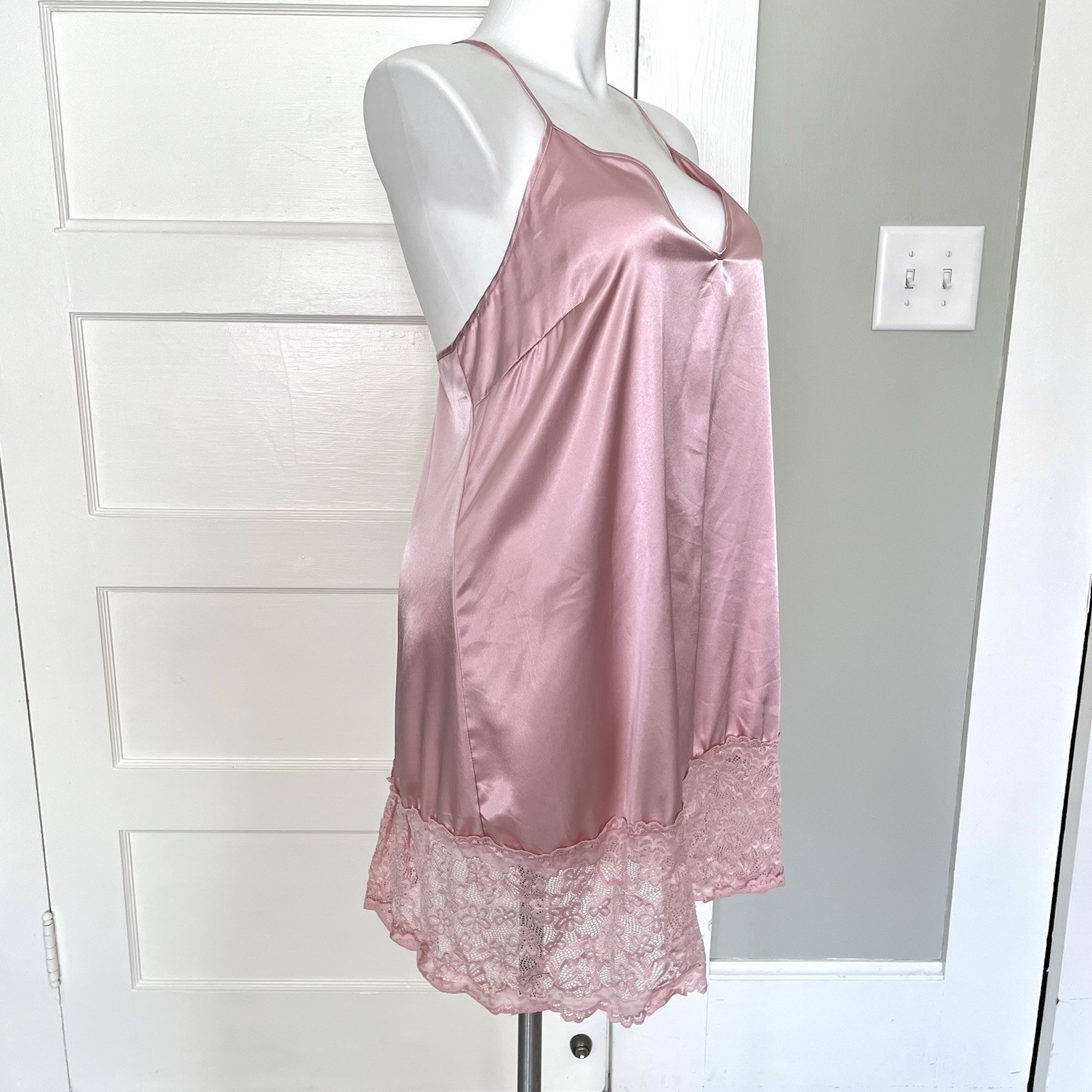 Pink Satin Baby Doll Nightie Lace Open Back Sexy Coquette Fairy Sz 3XL Curvy