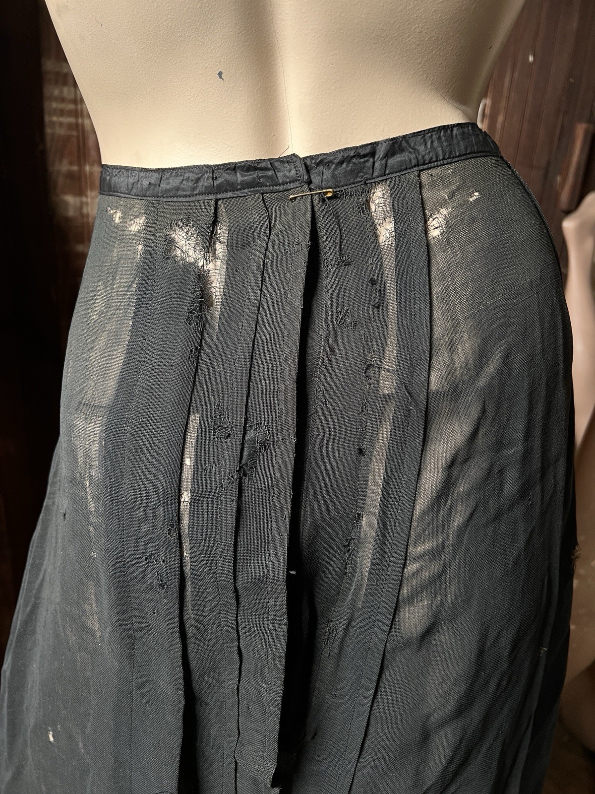 Antique As is Mesh Skirt Net Sheer Heavy Button Slip Long Pleat Cutter Petticoat