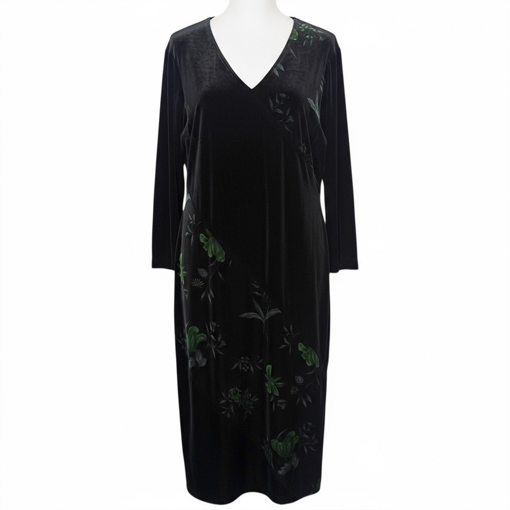 Vintage 90s Black Velvet Maxi Dress Plus Size 20 Whimsigoth Dark Floral Romantic