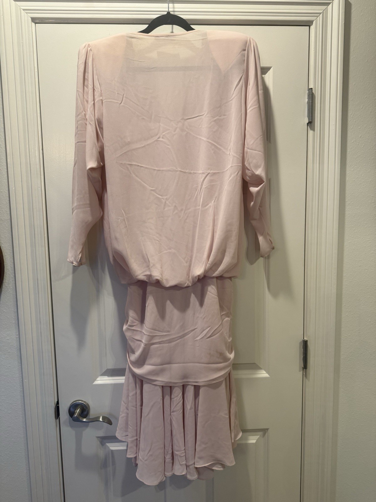 Vintage 1982 Eletra Casadei Blush Pink Chiffon Beaded Dress 80s Golden Girls M