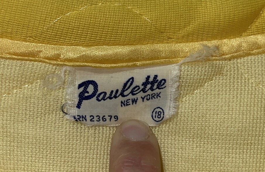 Vtg Paulette New York Housecoat Womens Medium Yellow Quilted Prop Costume Flaws
