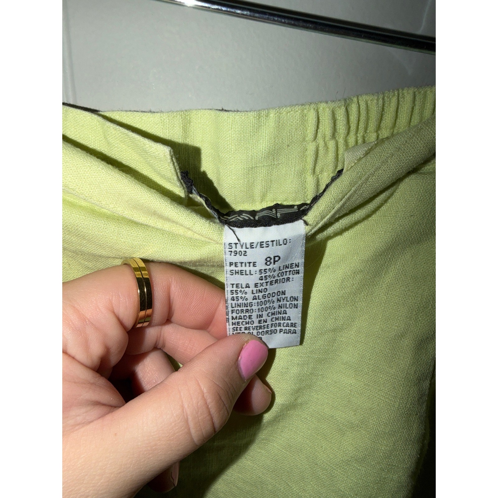 Savannah II Vintage Lime Green Linen Blend Skirt Suit Set Petite 8P Chartreuse